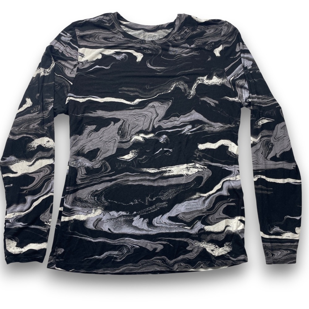 Cuddl Duds Womens XL Black Grey Marble Swirl Long Sleeve Softwear Top CD8427016